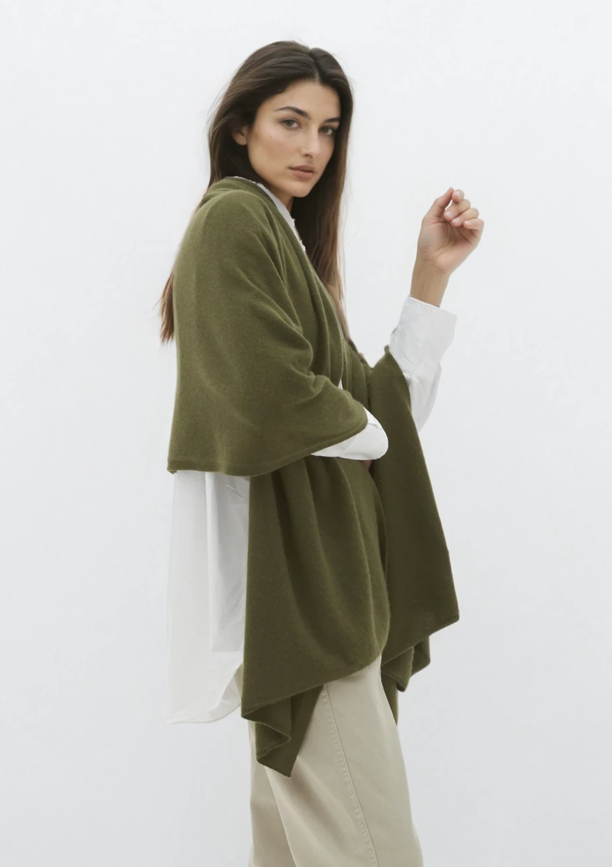 Cashmere Lofty Blanket Scarf in Khaki Green