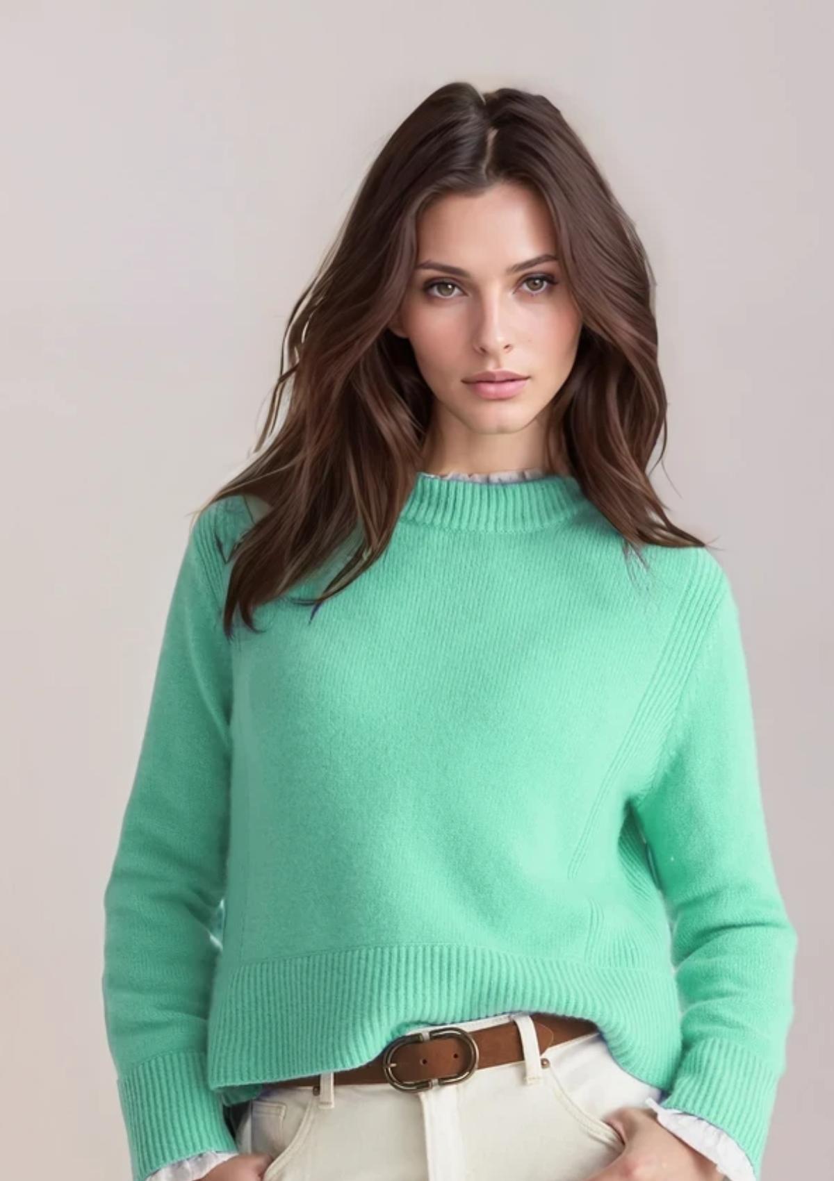 Cropped Cashmere Sweatshirt in Mint Green