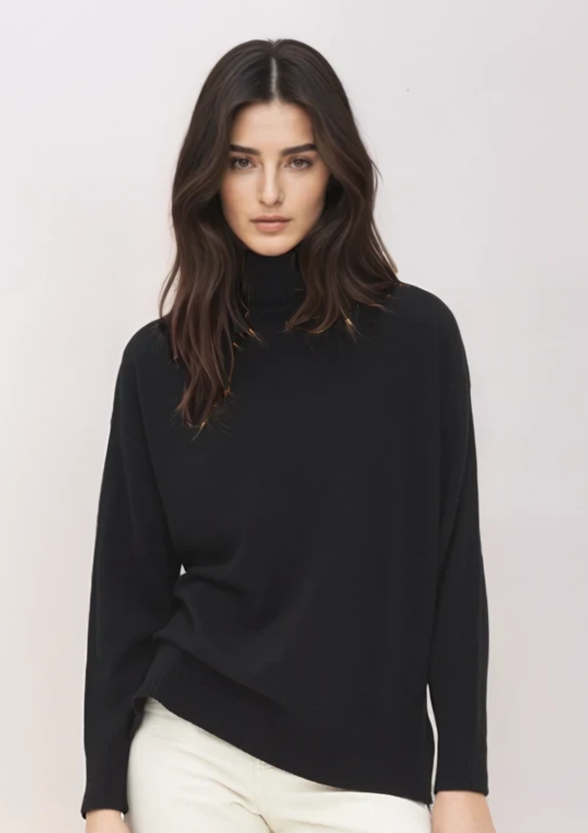 Chevron Detail Relaxed Polo Sweater in Jet Black