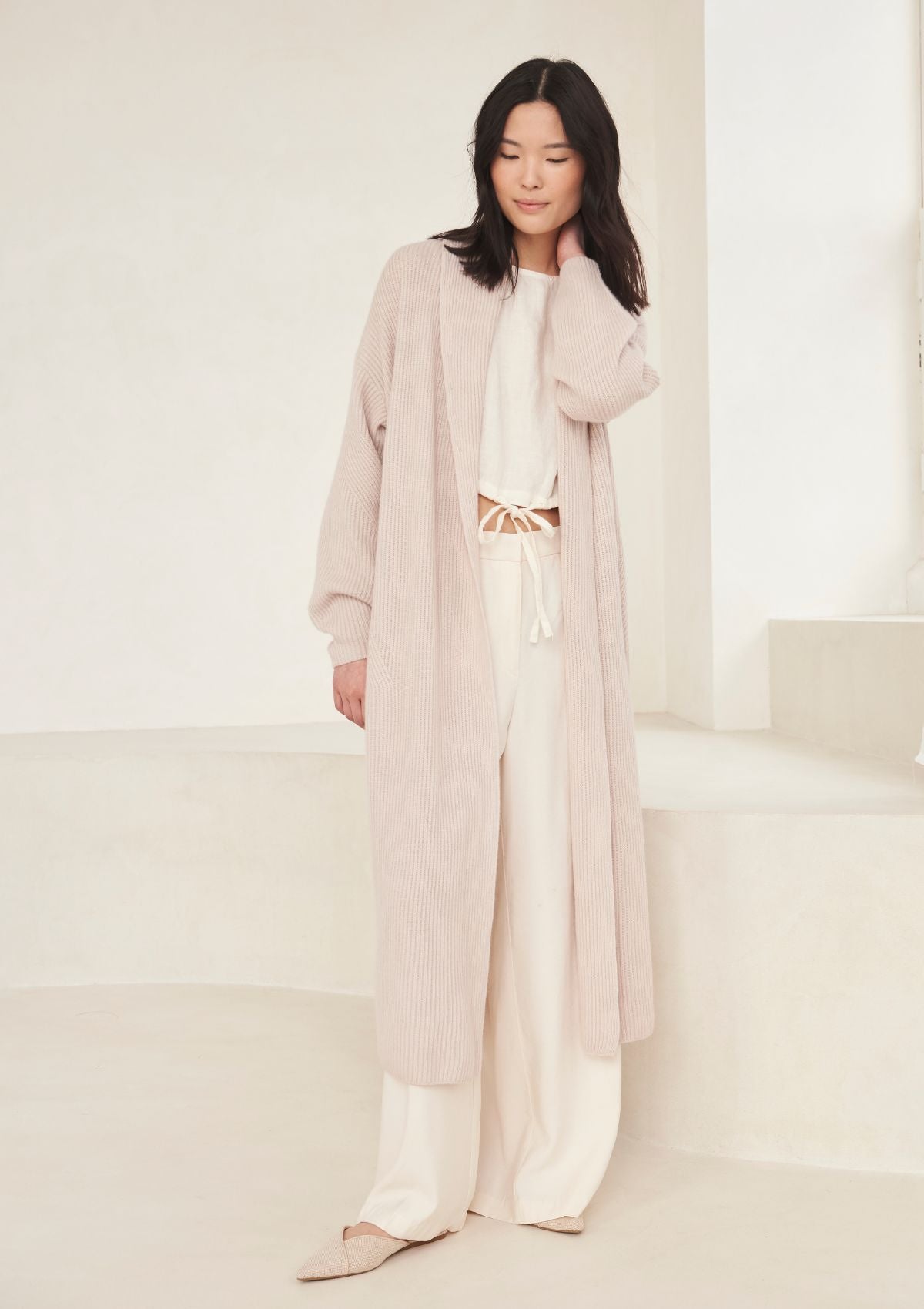 Ribbed Cashmere Coatigan in Ballet Pink