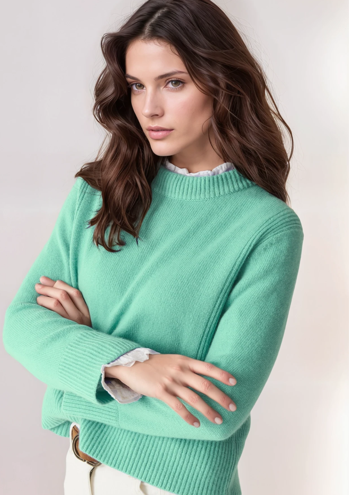 Cropped Cashmere Sweatshirt in Mint Green