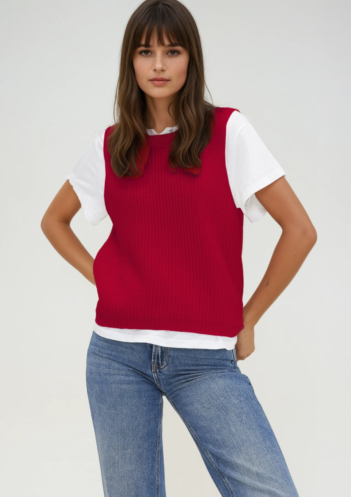 Ribbed Cashmere Tank in Postbox Red