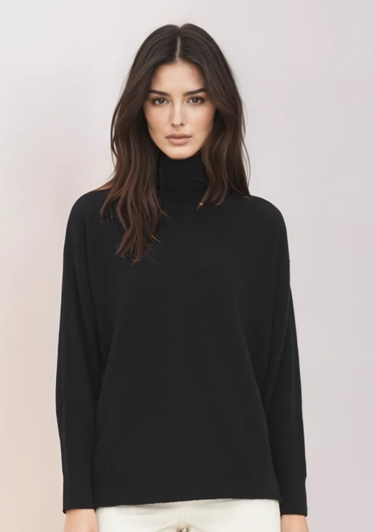 Chevron Detail Relaxed Polo Sweater in Jet Black