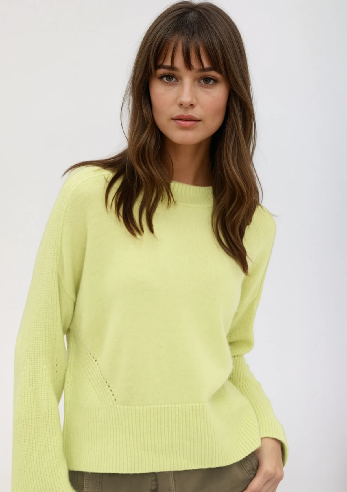 Ribbed Detail Lofty Crew Sweatshirt in Lime Green