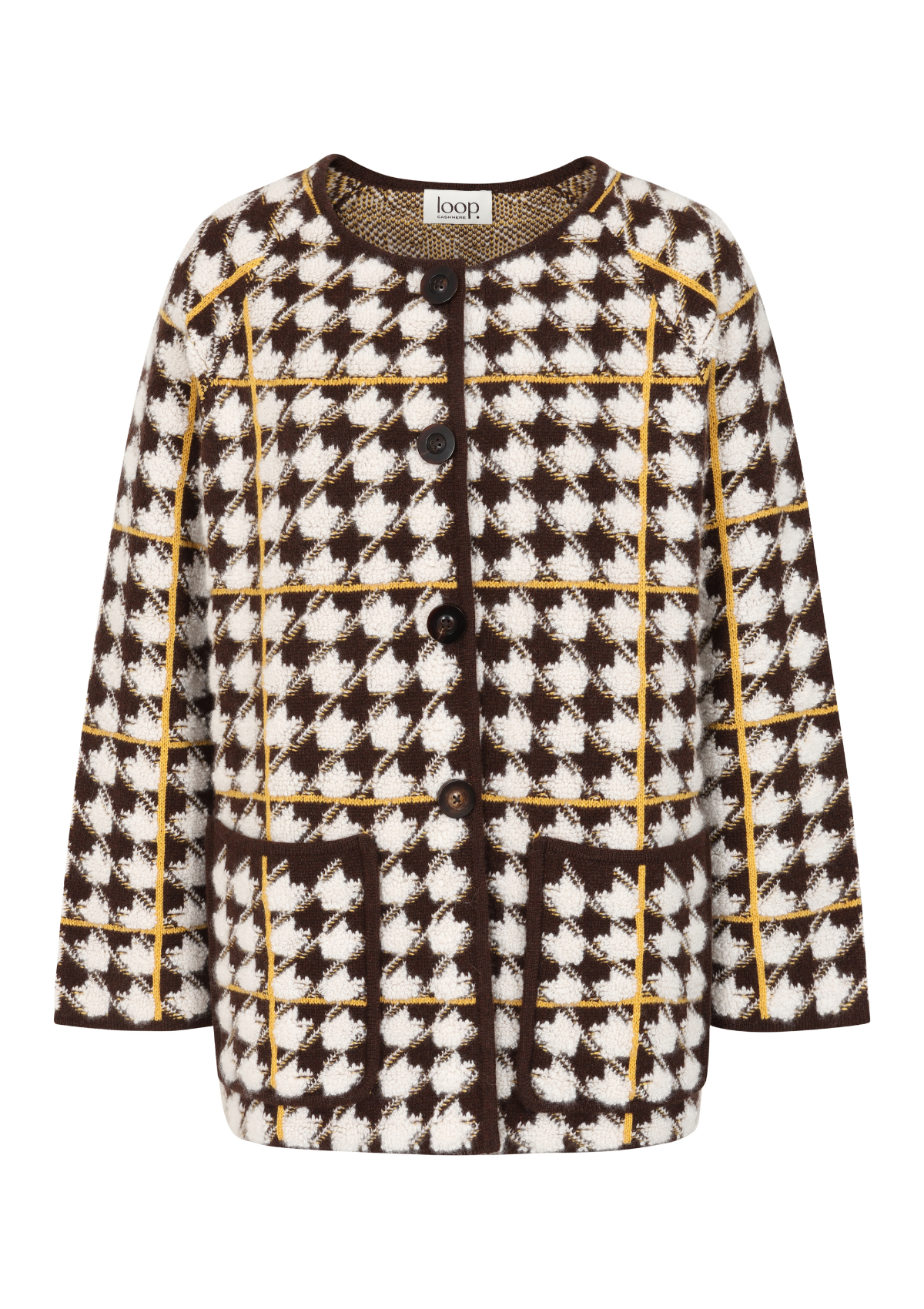 Dogtooth Checked Coat in Melon Yellow & Americano Brown