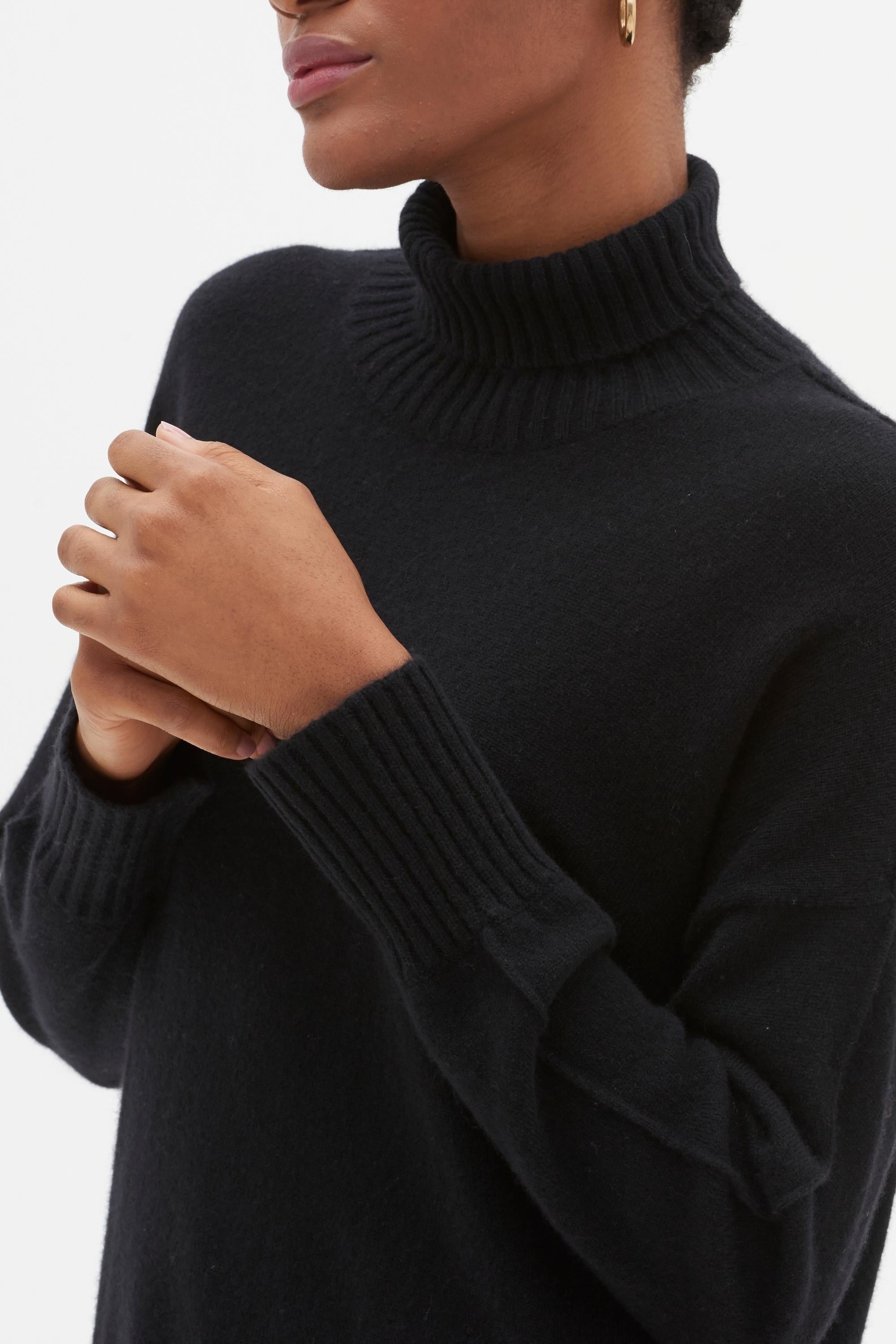 Oversized Cashmere Polo Neck Sweater in Black