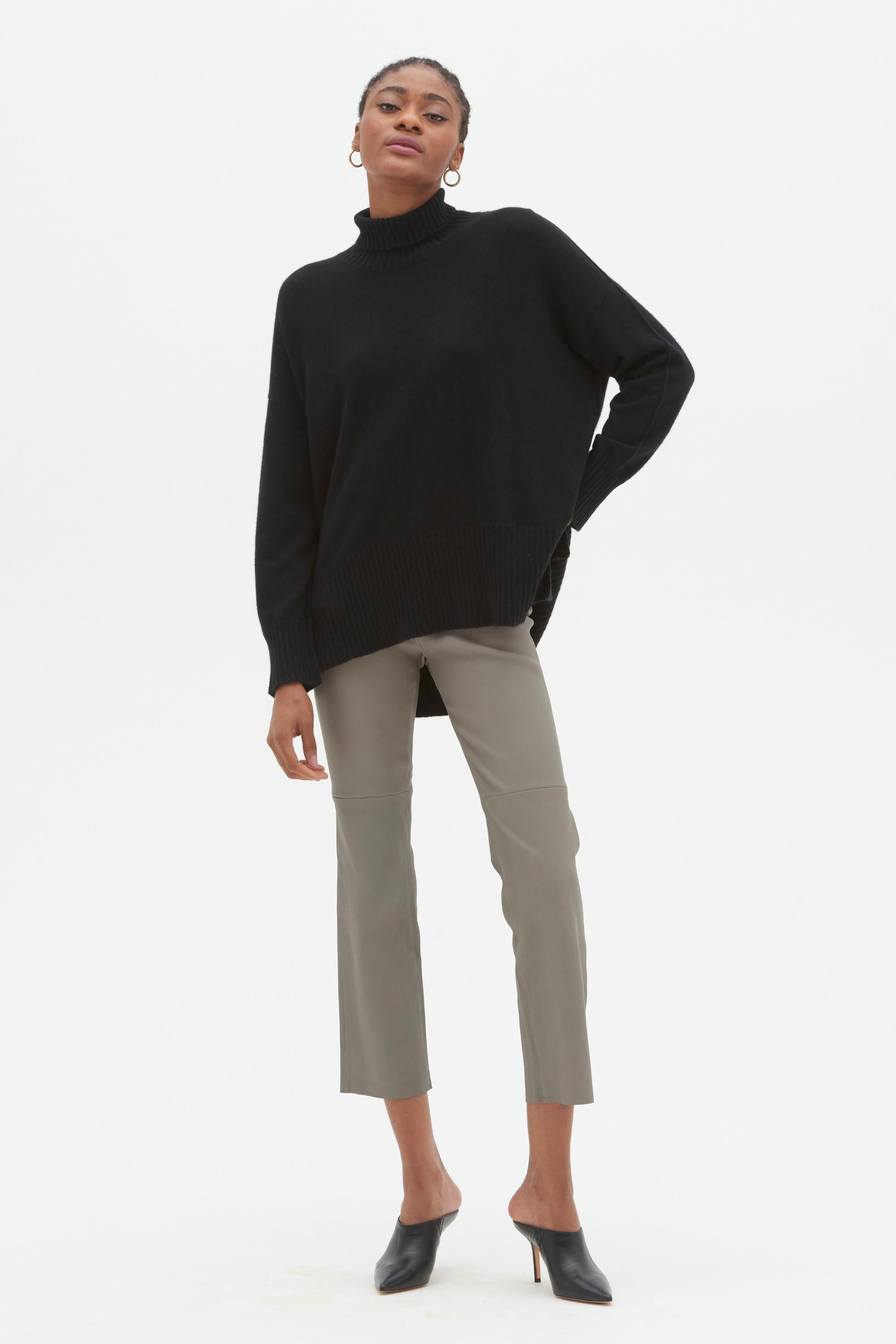Oversized Cashmere Polo Neck Sweater in Black