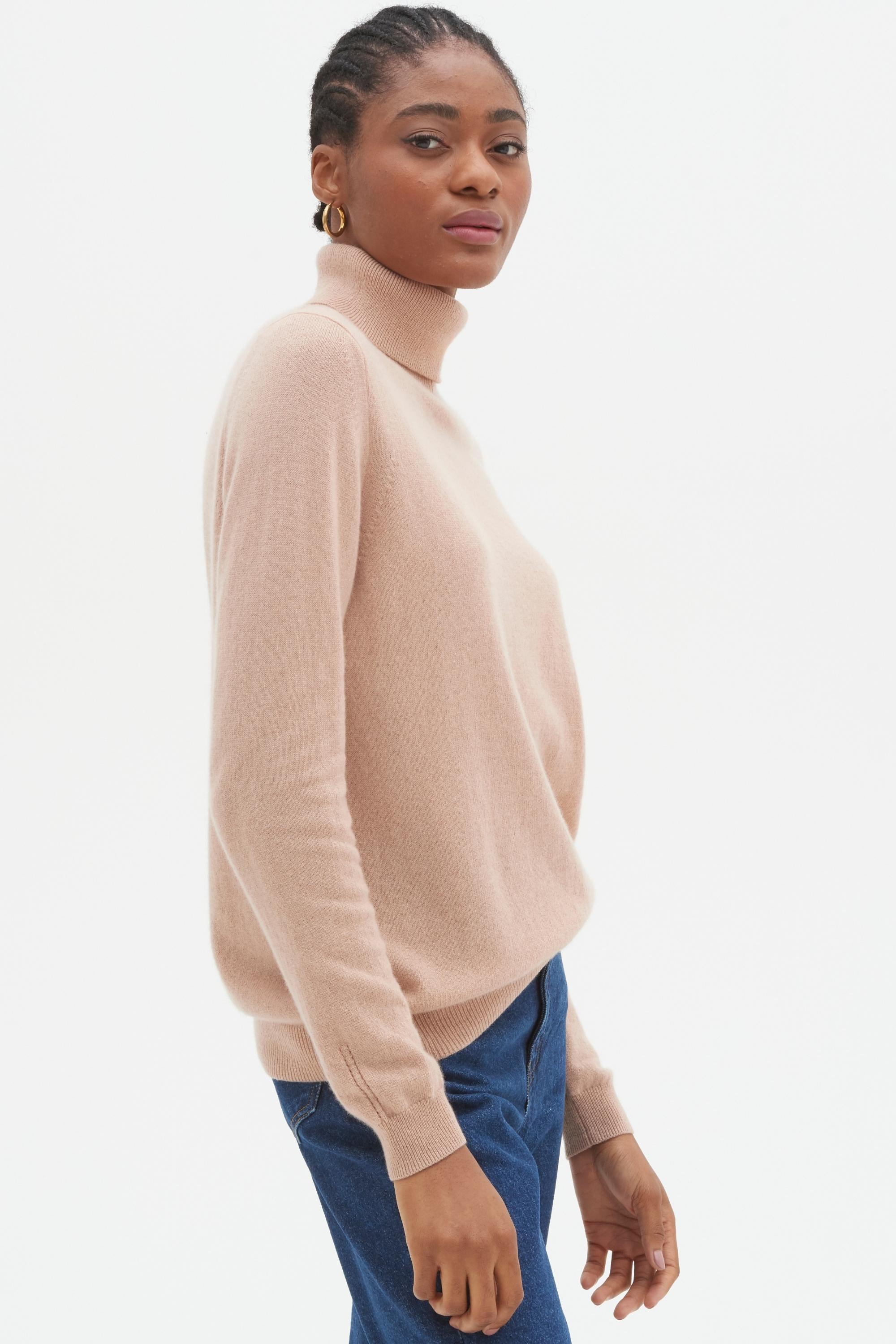 Cashmere Roll Neck Sweater in Natural Beige