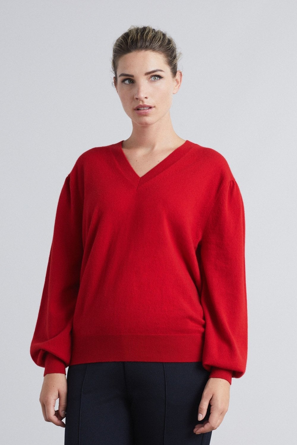Cashmere V Neck Sweater in Postbox