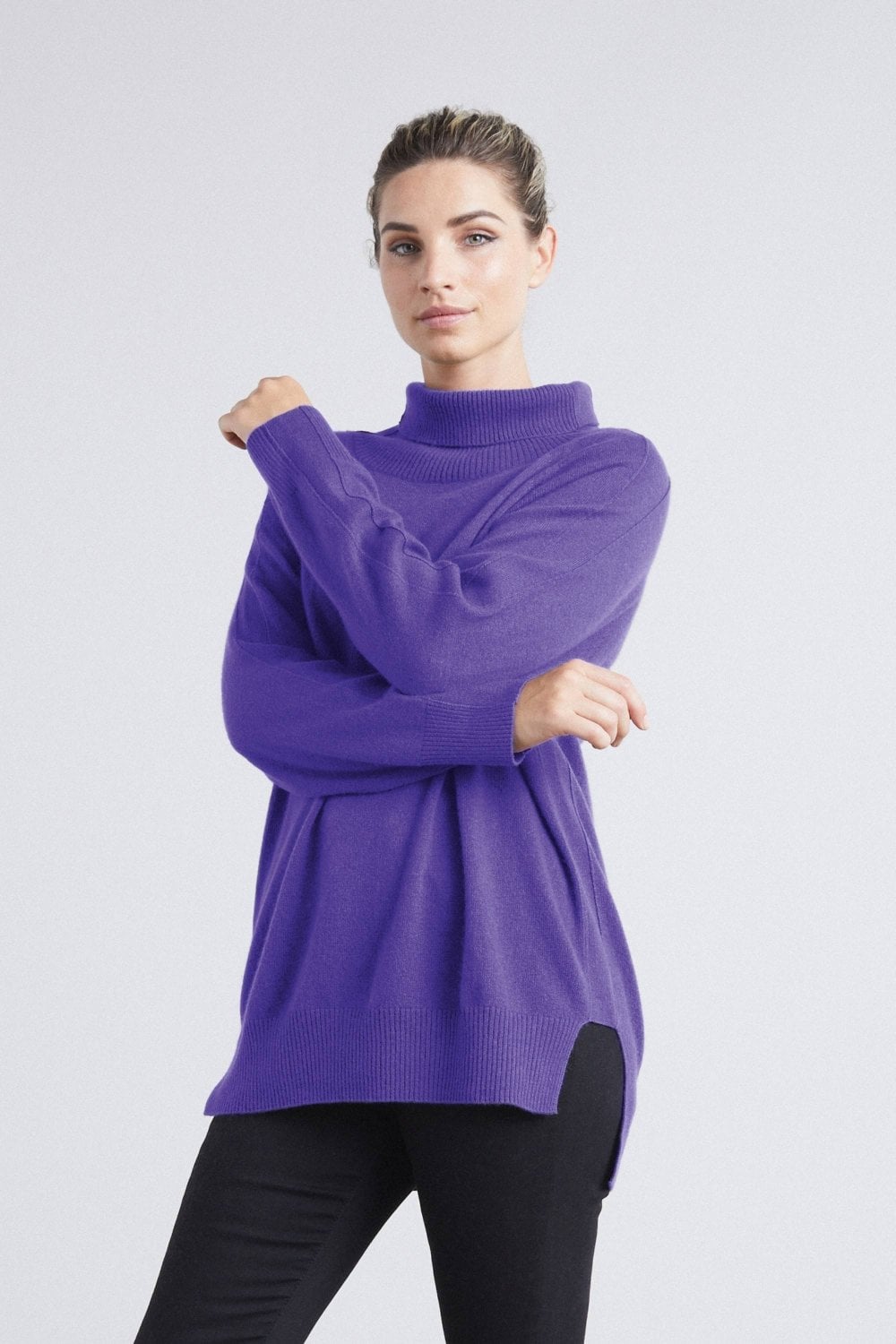 Polo Neck Cashmere Sweater in Purple