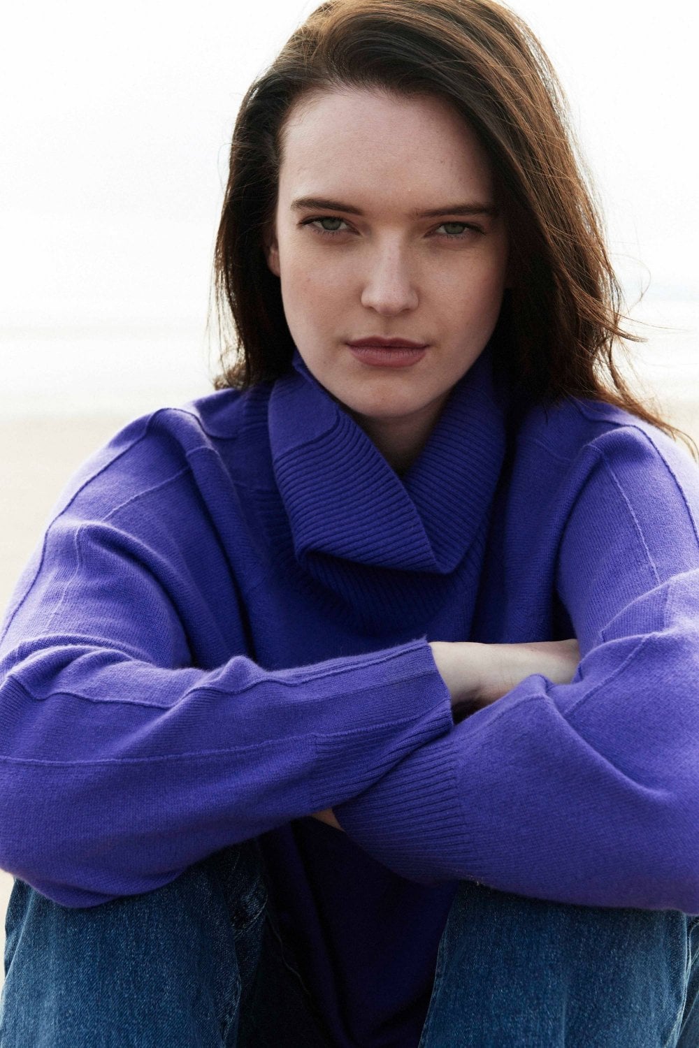 Polo Neck Cashmere Sweater in Purple